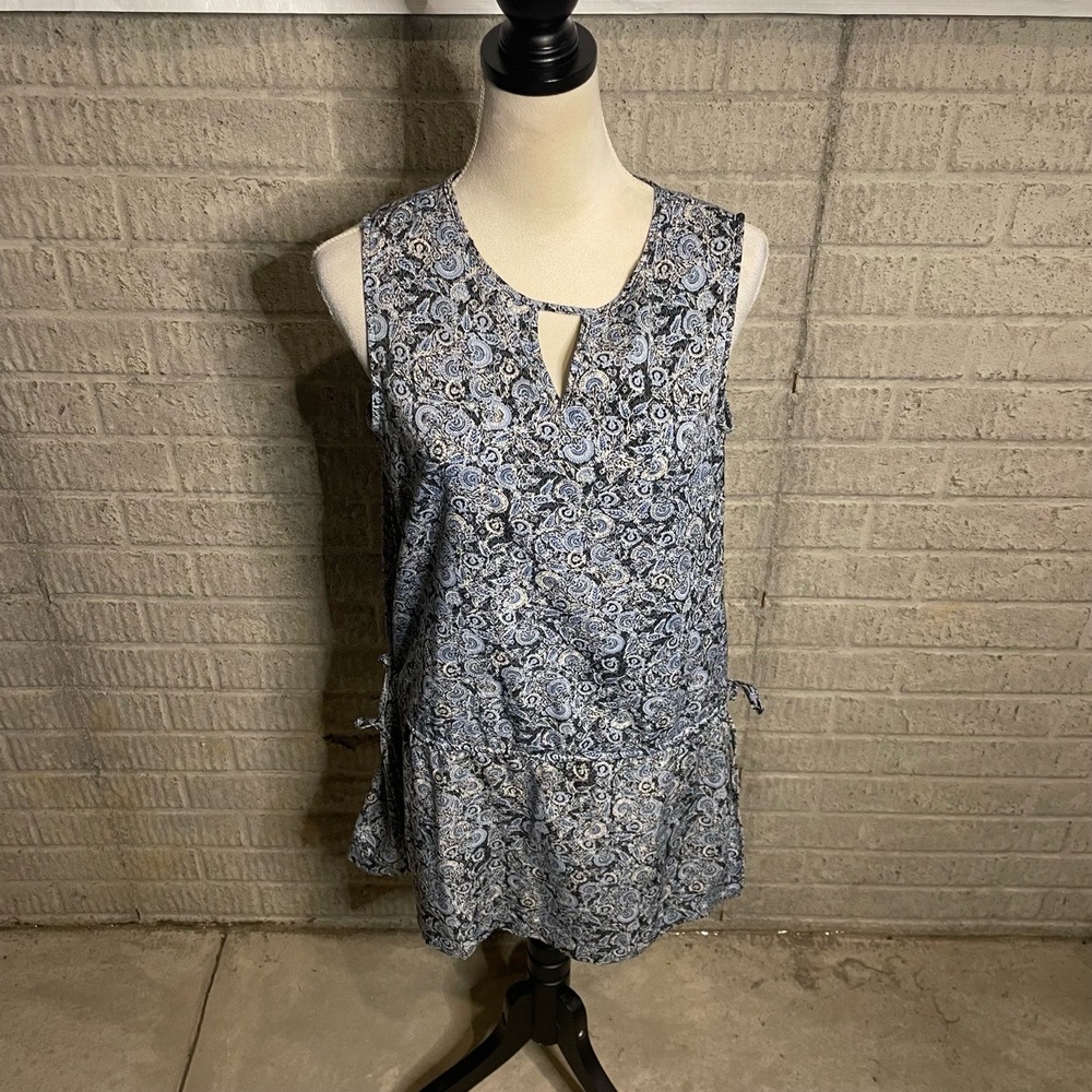 LC Lauren Conrad Blue‎ Sleeveless Keyhole Paisley Tie Side Tank Top Size M